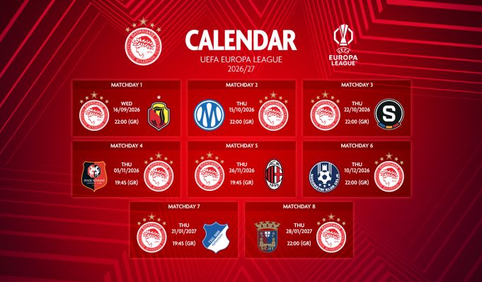 Europa League: Το πλήρες πρόγραμμα του Ολυμπιακού – Πότε και σε ποια γήπεδα παίζει τα εκτός έδρας
